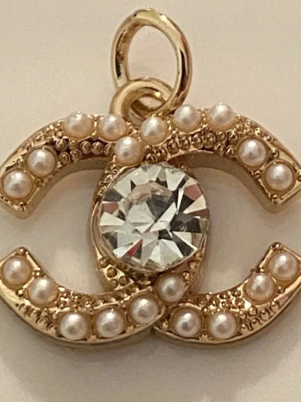 Chanel Pearl Rhinestone CC Zipper Pull Charm